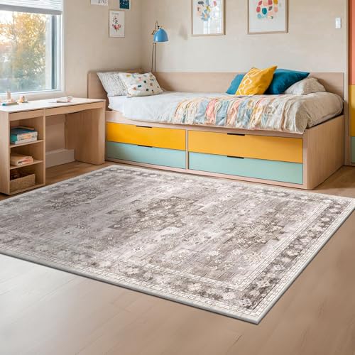 Washable Neutral Farmhouse Living Room Rug (6' x 9' (Rectangular) / Latte / Beige)