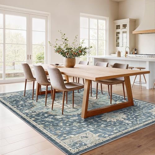 Amada 5x7 Washable Area Rug for Living Room (5' x 7' (Rectangular) / Blue/Yellow)