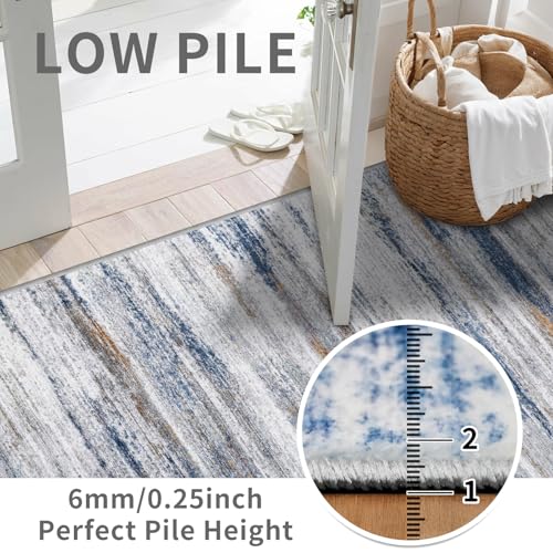 2x12 Washable Runner Rugs for Hallway (Navy/Grey / 2' x 12' (Runner))