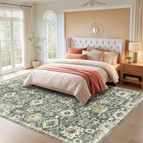 Amada 5x7 Washable Area Rug for Living Room (5' x 7' (Rectangular) / Green/Brown)