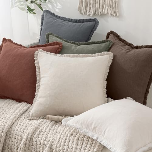 Boho Linen Fringe Decorative Throw Pillow Covers Grey 18x18 (18" x 18" (Pack of 2) / Grey)