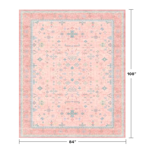 Washable Pink and Blue 7x9 Boho Rugs for Bedroom Girls (7' x 9' (Rectangular) / Pink / Blue)
