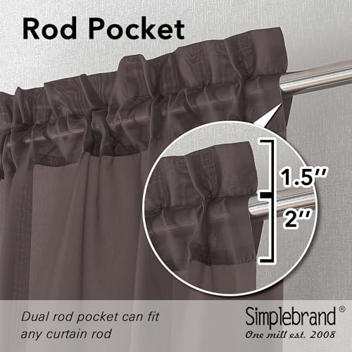 Chocolate Valances 14 Inches Long for Living Room Pocket 2 Panel Light Filtering Sheer Translucent Valence Toppers for Short Window Kitchen Bathroom Bedroom 42x14 Inch Length (Chocolate / 42"W x 14"L (Pack of 2))