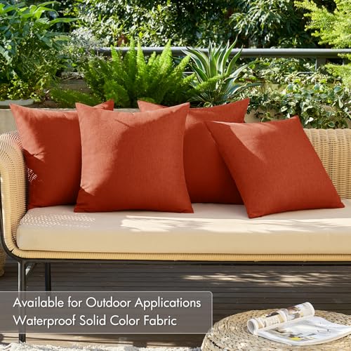 Pack of 4 Decorative Outdoor Throw Pillow Covers Linen Waterproof Pillow Covers Summer Farmhouse Cushion Cases for Patio Garden Tent Balcony Couch Sofa 16x16 Inch Burnt Orange (16" x 16" (Pack of 4) / Burnt Orange)