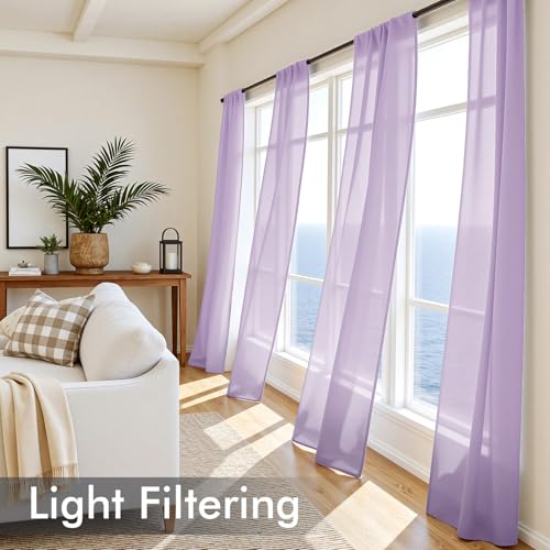 Light Purple Sheer Curtains 96 Inches Long 4 Panels 42 x 96 Inches (42"W x 96"L (Pack of 4) / Lavender)