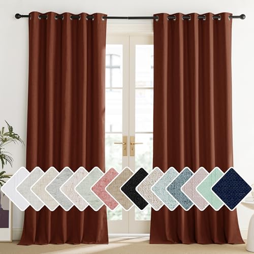 100% Absolutely Blackout Linen Curtains with Thermal Insulated Liner (62"W x 84"L (Pack of 2) / Burnt Orange)