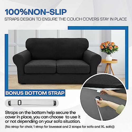 2 Piece Stretch Armchair Sofa Cover (31"-46"(1 Cushion) / Black)