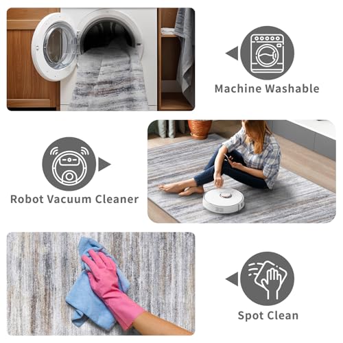 Washable Hallway Runner Rug for Home (Beige/Grey / 2'6" x 12' (Runner))