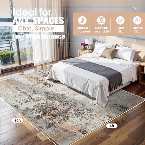 8x10 Area Rugs for Living Room Washable Bedroom Dining Room Brown Beige (Brown White/Beige / 8' x 10' (Rectangular))