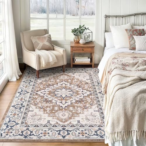 5x8 Area Rugs for Living Room Bedroom (Floral Brown / 5' x 8' (Rectangular))