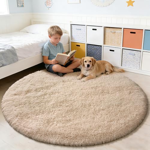 Fluffy Round Area Rugs for Bedroom (Beige / 4' (Round))