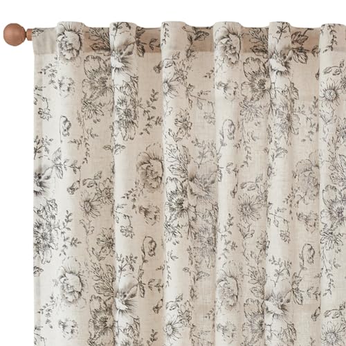Floral Lined Linen Curtains 63 Long for Living Room 2 Panels (Lined Black / 50"W x 63"L (Pack of 2))