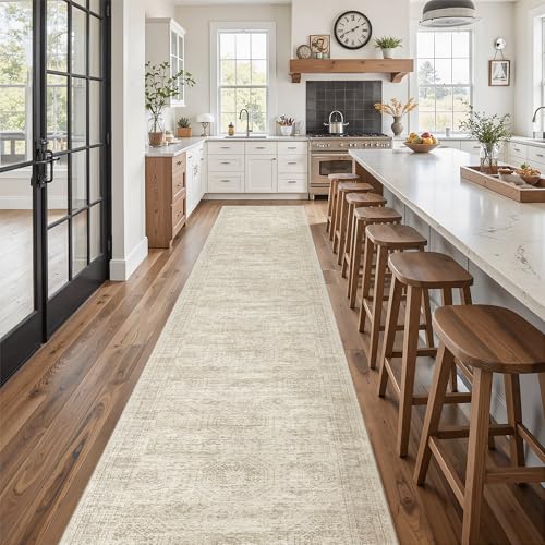 Hallway Runner Rug 2'6" x 14' Washable Long Kitchen Rugs Beige (Beige / 2'6" x 14' (Runner))