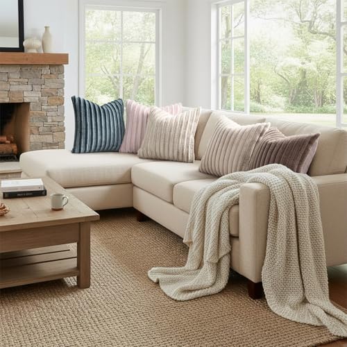 Fall Faux Fur Throw Pillow Covers 22x22 Set of 2 Pink White (Pink White / 22" x 22" (Pack of 2))