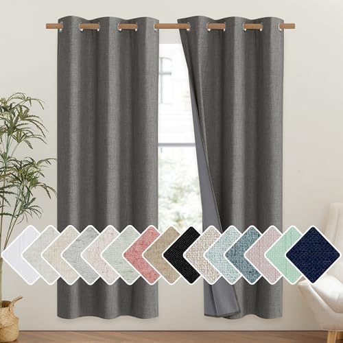 Grizzle Gray Vintage Linen 100% Blackout Curtains for Classroom (42"W x 72"L (Pack of 2) / Grizzle Gray)