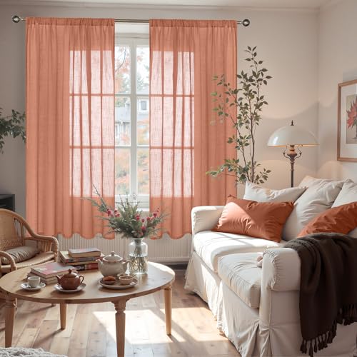 Terracotta Linen Curtains 63 Inches Long for Living Room Windows (Terracotta / 42"W x 63"L (Pack of 2))