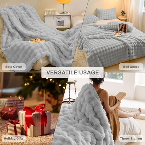 Grey Plush Sofa Covers Washable Rabbit Plush Couch Cover Soft Cozy Faux Fur Couch Protector for Dogs Fluffy Plush L Shaped Sofa Cover Pet Friendly Couch Protector Furniture (71" x 134" / Z-plush:gray)