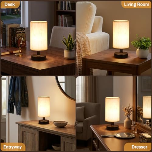 Cordless Table Lamp Rechargeable Small (Beige - Black / 2 Pack - 10in)