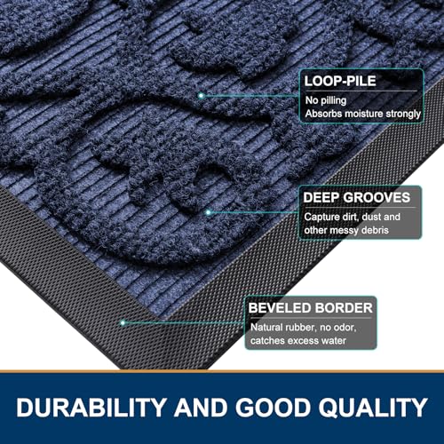 Front Door Mat Outside Entrance (Navy Blue / 29.5" X 17")