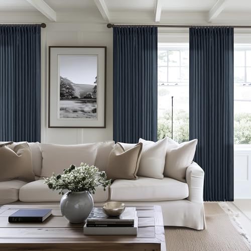 Pinch Pleated Navy Linen Curtains 84 Inches Long 2 Panels Set (Navy / 40"W x 84"L (Pack of 2))