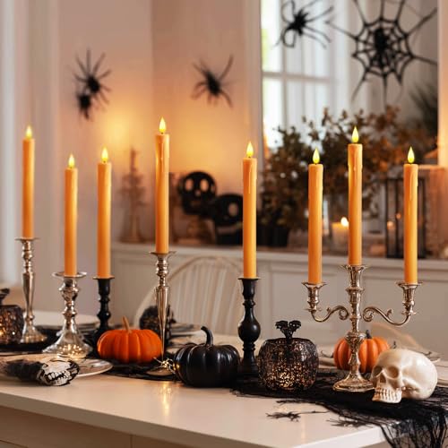 6 Pcs Orange Flameless Taper Candles with Remote (Orange / Pack of 6)