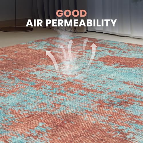 8x10 Washable Area Rugs for Living Room (8' x 10' (Rectangular) / Dark Blue-light Blue-red)