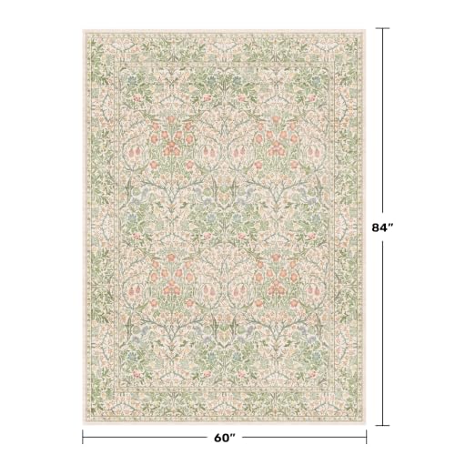 Beige Green Bedroom Rug 5x7 Area Rug for Living Room (Garden Green / 5' x 7' (Rectangular))