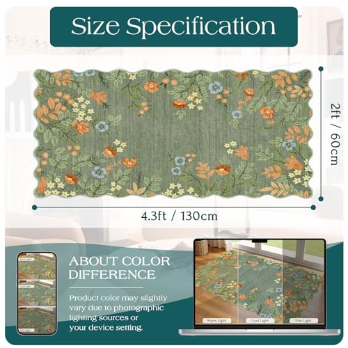 Front Door Mat Indoor Entrance (Floral - Green / 2' x 4'3" (Rectangular))