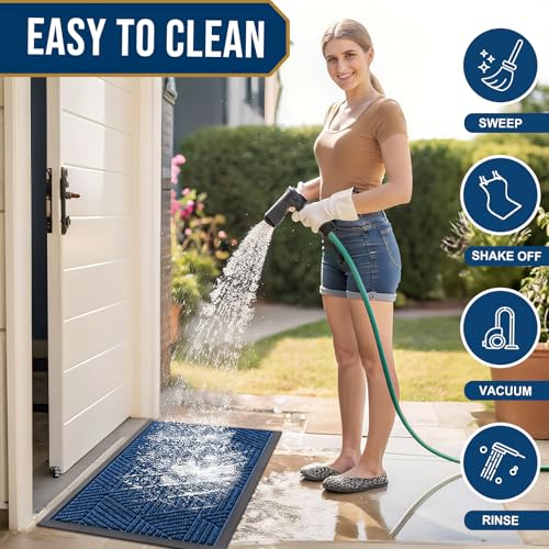 Front Door Mat Outside Entrance (Medium Blue / 29.5" X 17")