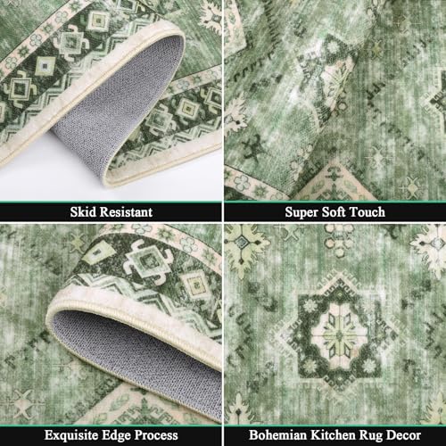 HEBE Boho Kitchen Rugs Set of 3 (Green / 20"x32"+20"x48"+20"x59")