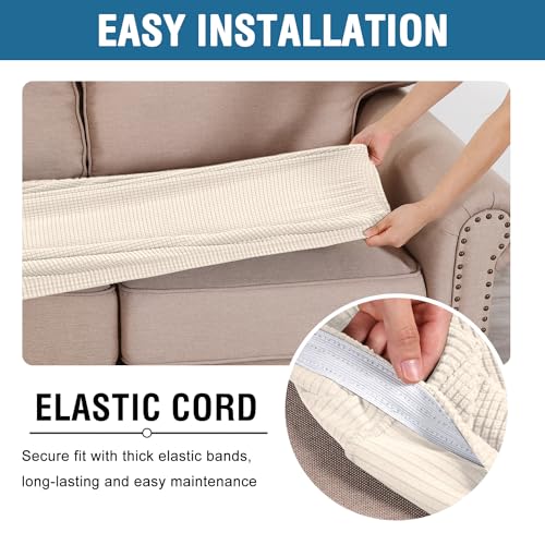 Super Stretch Individual Seat Cushion Covers Sofa Covers Couch Cushion Covers Slipcover Sets Thick Jacquard Textured Twill Fabric (Natural / 1 Cushion Loveseat)