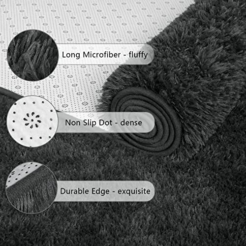 Soft Runner Rug for Bedroom Living Room Plush Fluffy Rugs 2x4 (Dark Grey / 2' x 4' (Runner))