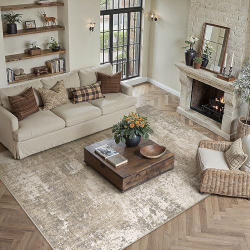 Beige Brown Area Rug 6x9 Modern Abstract (Abstract Beige Brown / 6' x 9' (Rectangular))