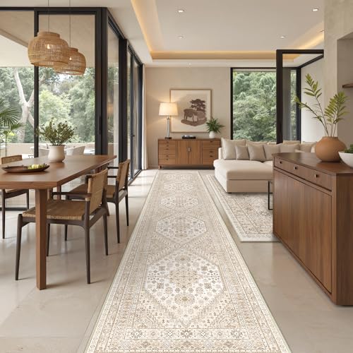 Washable Runner Rug 2.5x16 (Cream/Beige / 2'6" x 16' (Runner))
