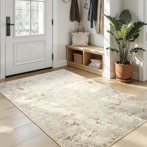 4x6 Washable Non Slip Abstract Area Rugs for Bedroom Living Room (Beige / 4' x 6' (Rectangular))