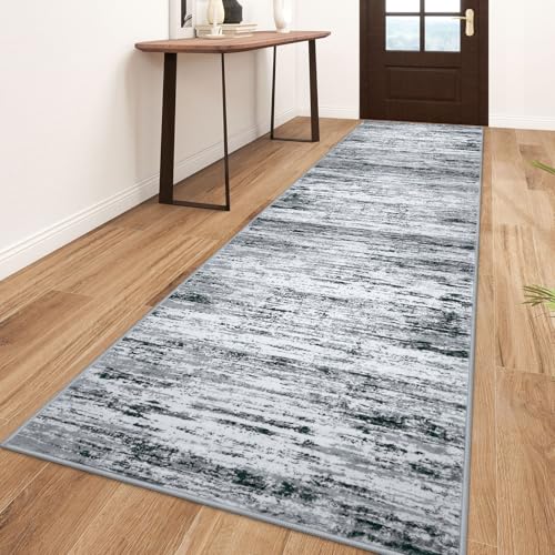 Modern Abstract Runner Rug 3x10 (3' x 10' (Runner) / Black Gray White)
