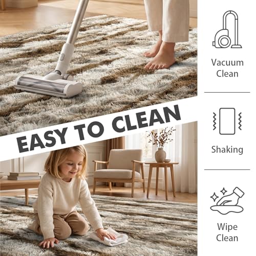 4x6 Ft Shag Area Rug for Bedroom Living Room (Bc Khaki 4sm02 / 4' X 6' (Rectangular))