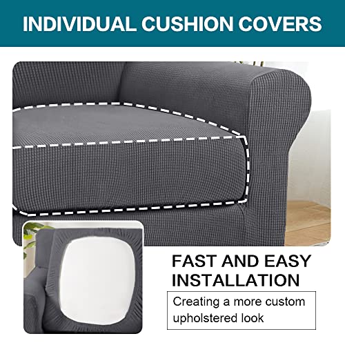 2 Piece Chair Covers Chair Slipcovers for Living Room Armchair Couch Cover Chair Sofa Cover with Individual Cushion Covers Furniture Cover for Chairs Feature Jacquard Fabric (Armchair (1 Cushion) / Charcoal Gray)