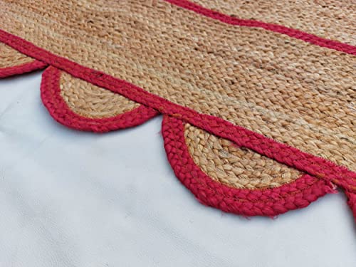 Scallop Pattern Jute Bohemian Area Rug (2'6"x14' (Runner) / Pink)