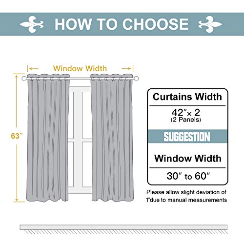 100% Blackout Curtains for Bedroom 63 Inches Long 2 Panels Set (42"W x 63"L (Pack of 2) / Brown)