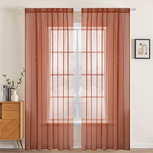 Fall Burnt Orange Sheer Curtains 54 X 84 Inches (Burnt Orange / 54"W x 84"L (Pack of 2))