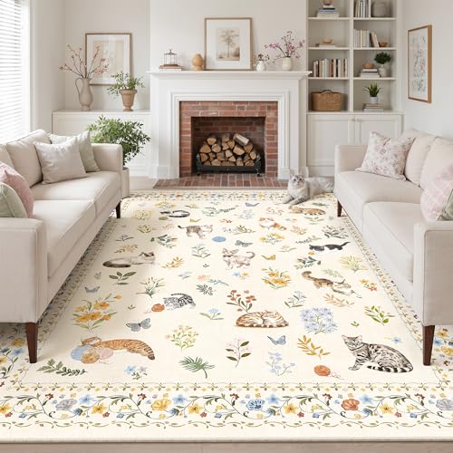 Cat 8x10 Area Rugs for Kids Room (Cat Beige / 8' x 10' (Rectangular))