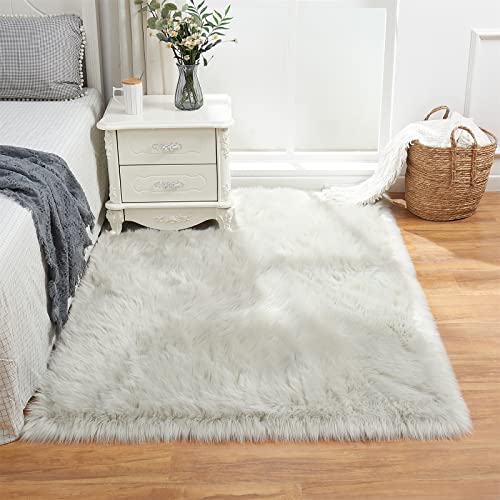 Ultra Soft Fluffy Shaggy Area Rug Faux Fur Rug Chair Cover Seat Pad Fuzzy Area Rug for Bedroom Floor Sofa Living Room (Light Grey / 4' x 6' (Rectangular))