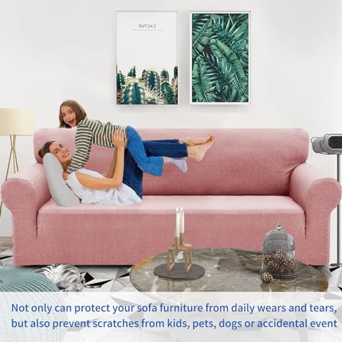 1 Piece Jacquard Couch Covers for 2 Cushion Couch High Stretch Loveseat Slipcover for Pets Dogs Anti Slip Love Seat Sofa Slipcover Furniture Protector (Medium (55"-69") / New Pattern Rose)