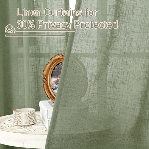 Sage Green Linen Curtains 24 Inch Length for Windows (Sage Green / 25"W x 24"L (Pack of 2))