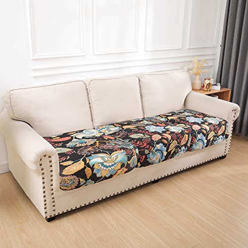 Printed Couch Cushion Covers (Black & Orange / Seat Cover 3 Pack)