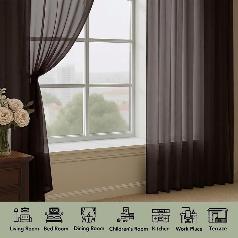 Chocolate Sheer Curtains 90 Inches 2 Panels for Living Room 59" Wide (Chocolate / 59"W x 90"L (Pack of 2))