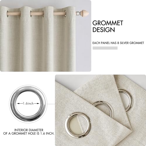 100% Blackout Linen Curtains for Bedroom 52x45 Inches Butter Cream (Butter Cream / 52"W x 45"L (Pack of 2))