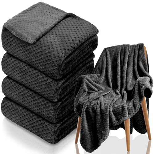 4 Pack Fleece Throw Blankets 50x60 Inches (Black / Throw(50''x60''))