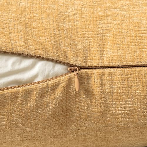 Soft Chenille Throw Pillow Covers Beige Yellow 16x16 Inch Pack of 2 (16" x 16" (Pack of 2) / Beige Yellow)